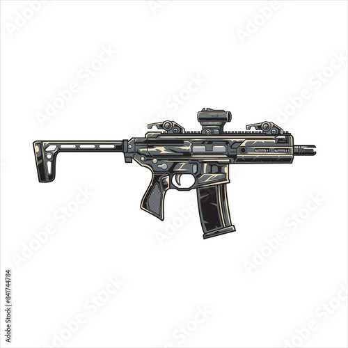 Vector Illustration of Assault Rifle with Vintage Illustration