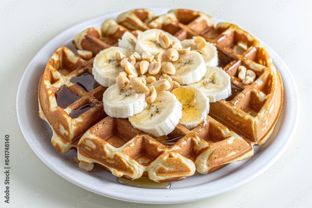 Fluffy Waffles Topped with Warm Honey and Mashed Bananas Fluffy Waffles Topped with Warm Honey and Mashed Bananas