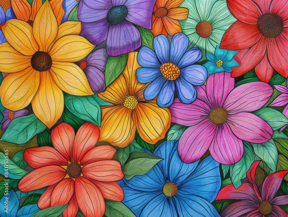 custom made wallpaper toronto digitalBlooming Spring, Vibrant Hand-Drawn Flower Bouquet.