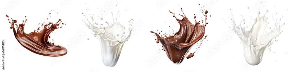 Collection of chocolates, water splashes isolated on transparent or white background Collection of chocolates, water splashes isolated on transparent or white background