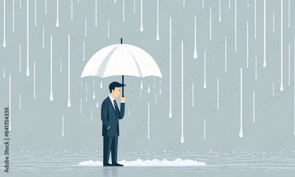 Unlucky businessman under the rain, mental disorder, depression concept, Flat illustration Unlucky businessman under the rain, mental disorder, depression concept, Flat illustration