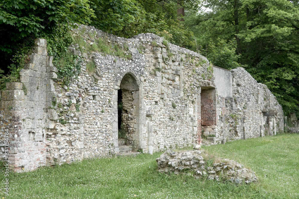 The surviving wall of the refectory building of Southwick Priory Hampshire England The surviving wall of the refectory building of Southwick Priory Hampshire England