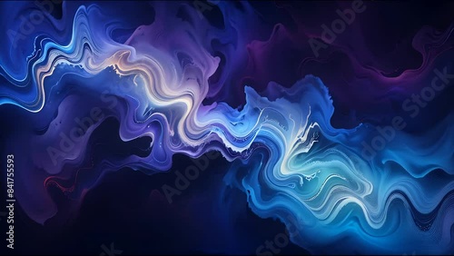 ink painting, soft blue and purple ink swirl elegantly on the canvas, evoking a tranquil and serene feeling through their abstract dance