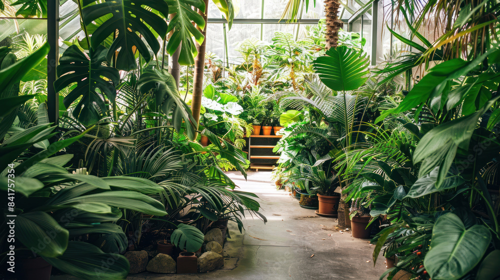 Fototapeta premium Greenhouse filled with lush, thriving plants