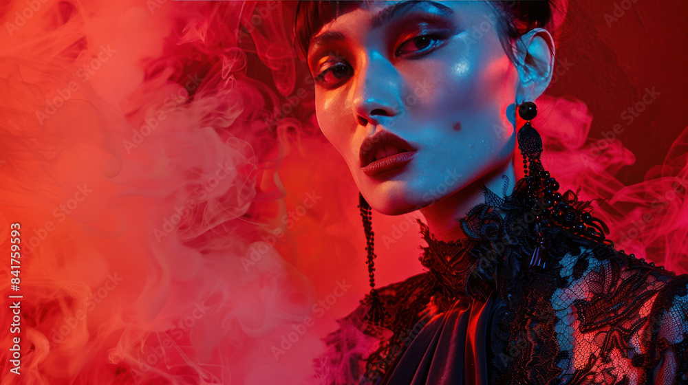 High fashion editorial with avant-garde clothing and dramatic lighting High fashion editorial with avant-garde clothing and dramatic lighting