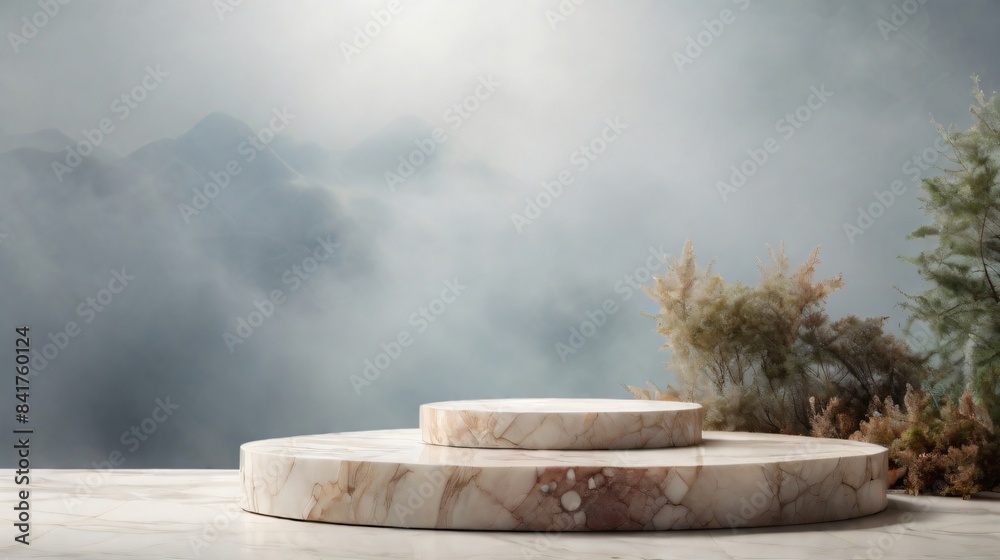 podium for presentation product of marble rock on outdoor background with fog and shine background, best mockup for presentation man product, masculine, lexury and gentle podium for presentation product of marble rock on outdoor background with fog and shine background, best mockup for presentation man product, masculine, lexury and gentle
