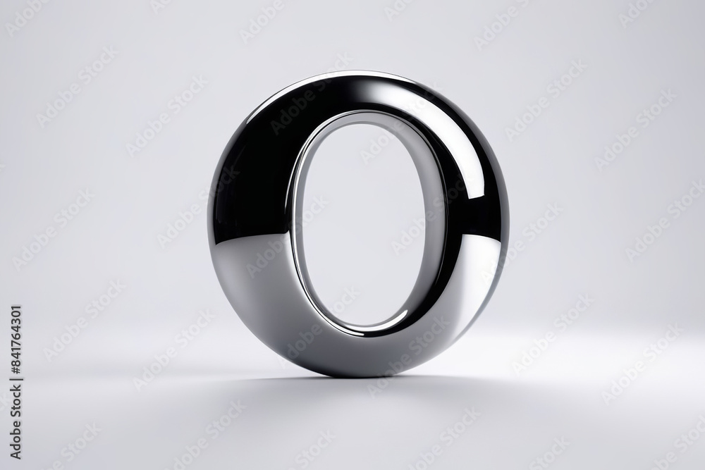 three-dimensional, chrome metallic letter O is featured against a plain white background. The reflective surface and smooth design give it a modern and sleek appearance three-dimensional, chrome metallic letter O is featured against a plain white background. The reflective surface and smooth design give it a modern and sleek appearance