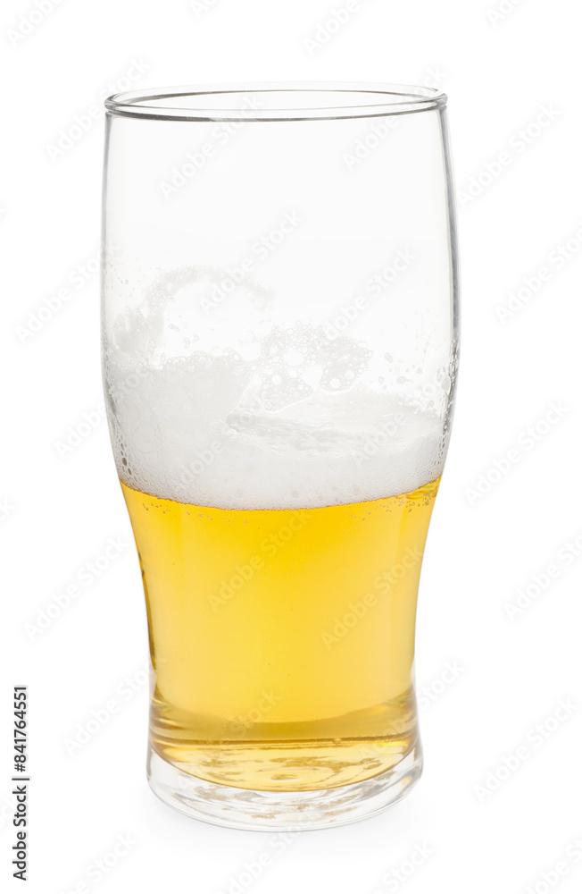 Half full glass of beer isolated on white