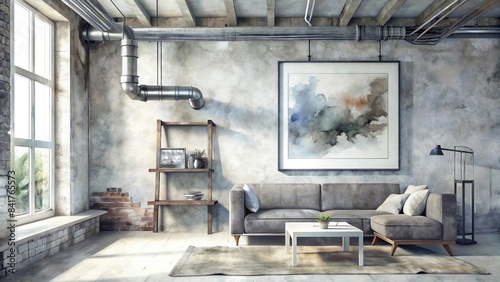 Modern room interior in watercolor style.