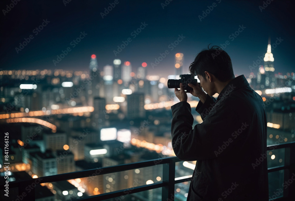 a photographer taking a photo of the city at night a photographer taking a photo of the city at night