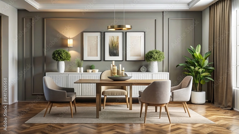 A sleek and stylish living room featuring minimalist decor, neutral tones A sleek and stylish living room featuring minimalist decor, neutral tones