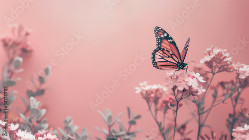 Wallpaper Mural pastel white background with  copy space flowers butterfly and plants Torontodigital.ca