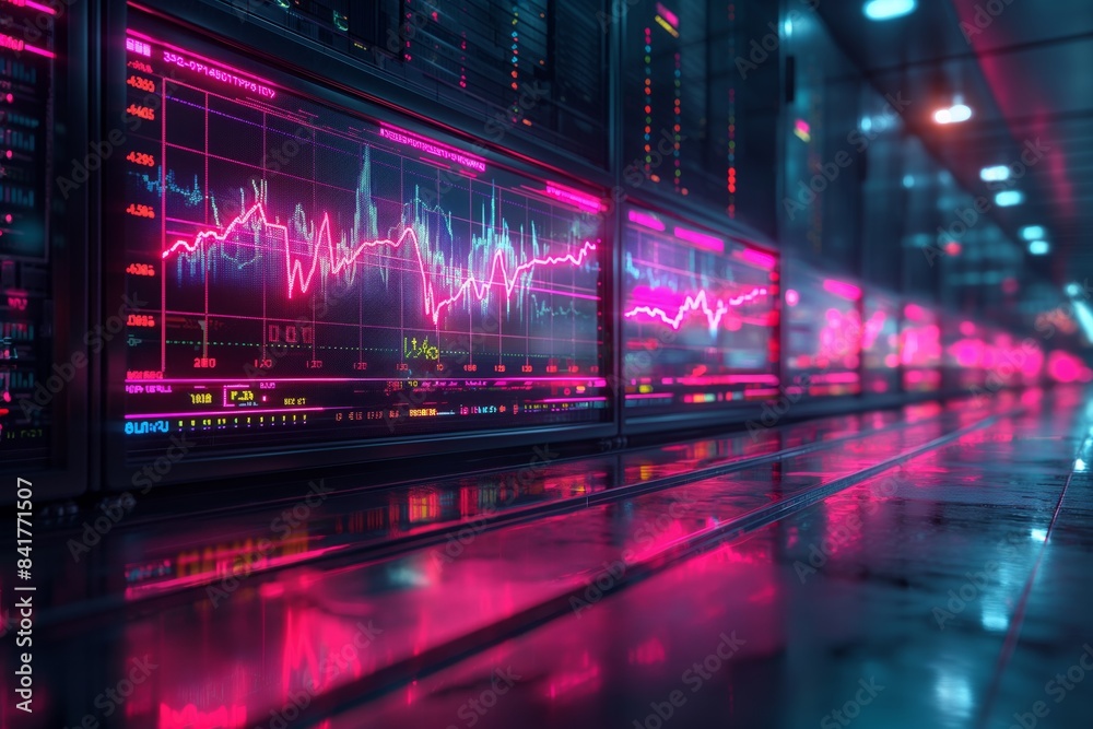 Futuristic stock market display screens Futuristic stock market display screens