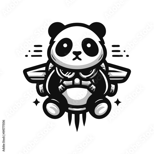 panda and rocket logo design, rocket panda logo mascot, illustration of a panda logo using a rocket on its back photo