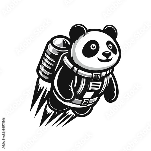 panda and rocket logo design, rocket panda logo mascot, illustration of a panda logo using a rocket on its back photo