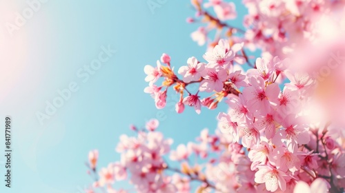 Beautiful Cherry Blossom Against Clear Blue Sky  Generative AI