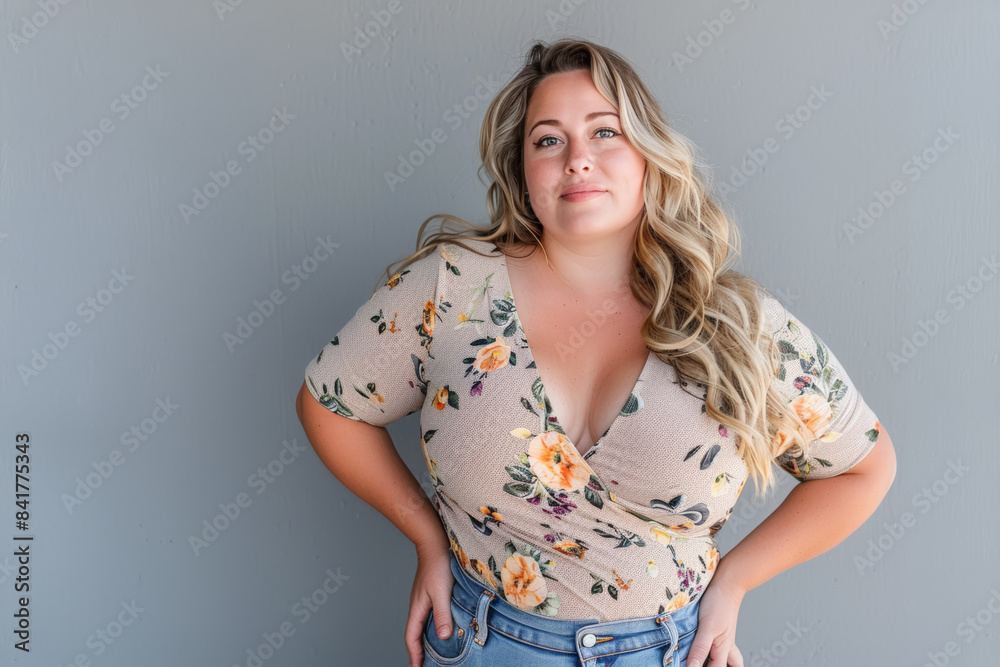 portrait studio d'une femme en surpoids posant les mains sur les hanches portrait studio d'une femme en surpoids posant les mains sur les hanches