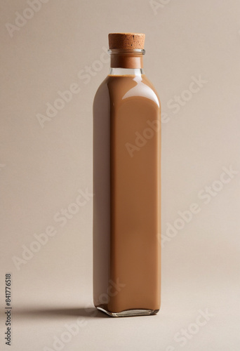 premium bottle package design, light brown bottle, coffee, square, minimal, white background