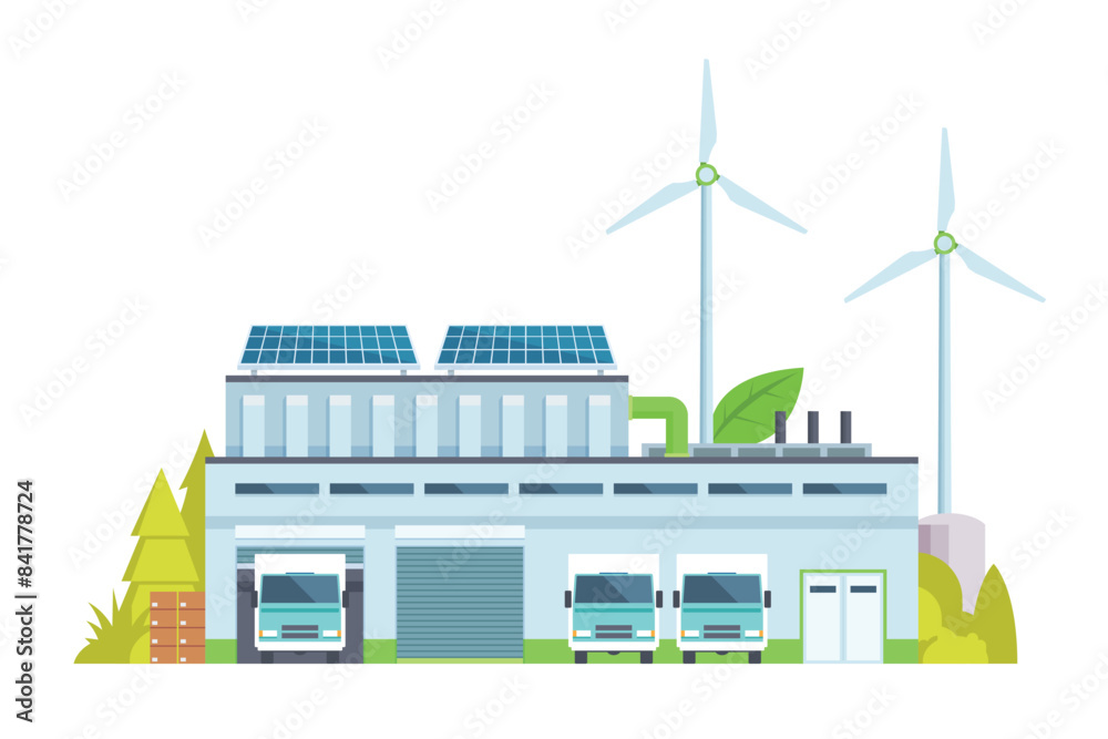 Fototapeta premium Sustainable Smart Green Factory building illustration, vector elements for city and industry illustration. flat style and front view