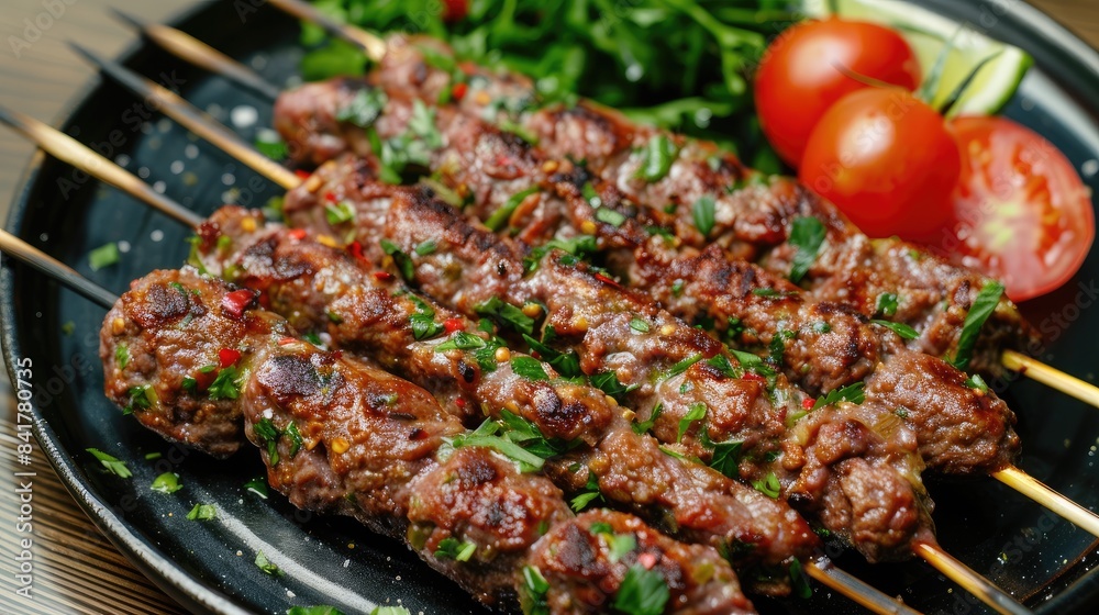 Grilled skewered minced beef kebab Grilled skewered minced beef kebab
