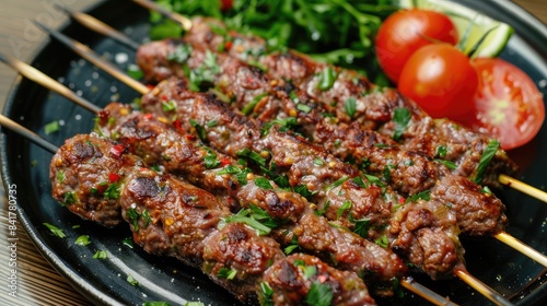 Grilled skewered minced beef kebab