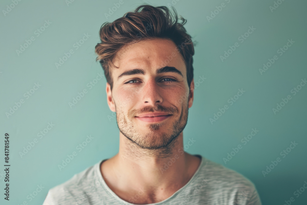 Obraz premium A close up portrait of a young man with a subtle smile