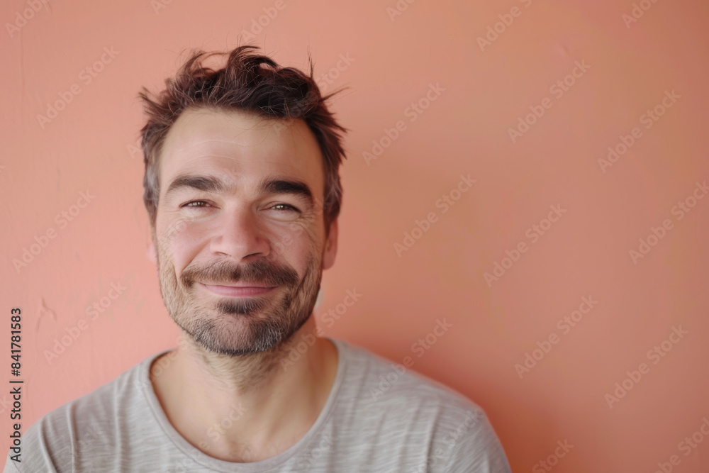 A close up portrait of a young man with a subtle smile A close up portrait of a young man with a subtle smile