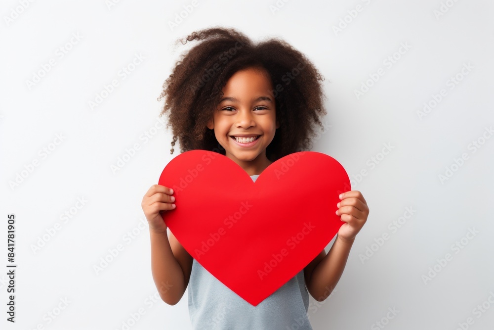 Smiling Woman Holding Red Heart Against Blue Background Smiling Woman Holding Red Heart Against Blue Background