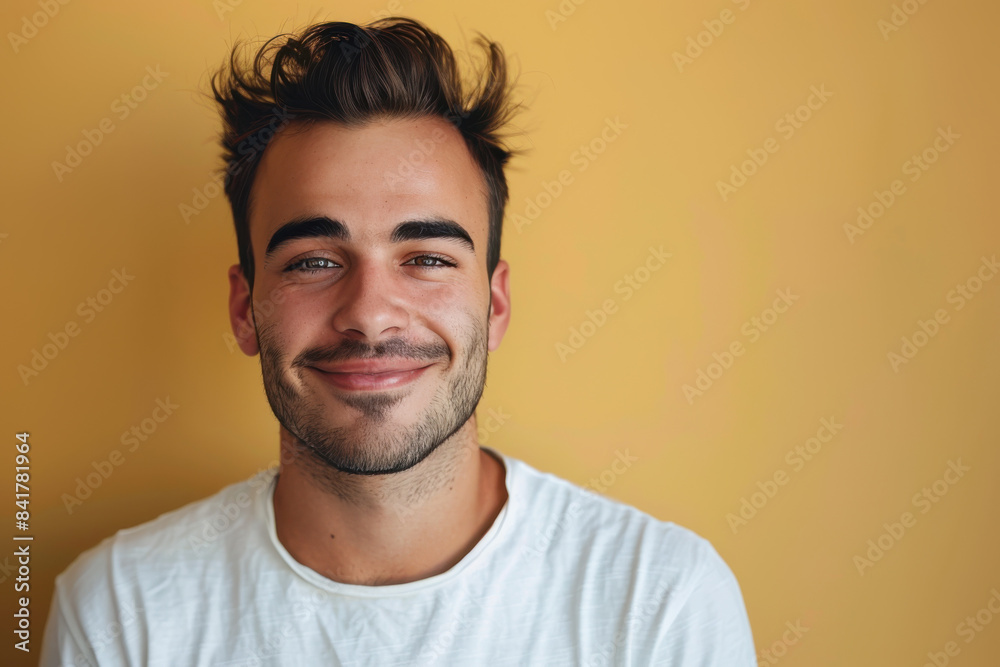 A close up portrait of a young man with a subtle smile A close up portrait of a young man with a subtle smile