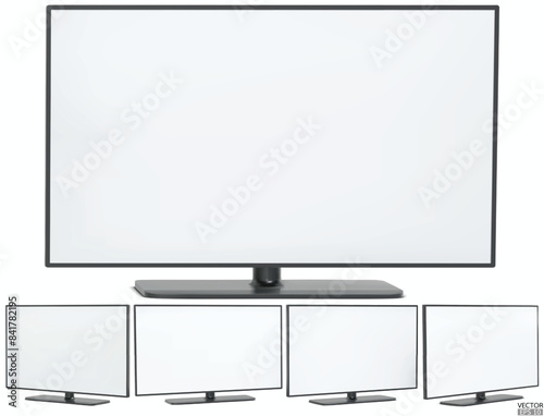Realistic LCD TV with blank screen isolated on white background. 4K TV flat screen LCD, plasma, tv mock up. 3D vector illustration.