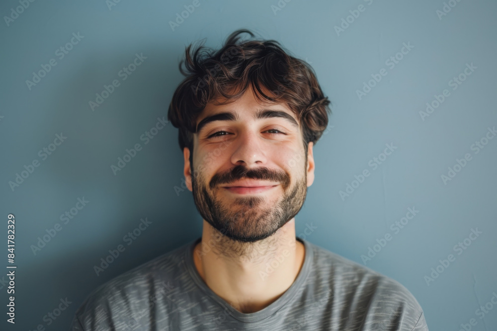 A close up portrait of a young man with a subtle smile A close up portrait of a young man with a subtle smile