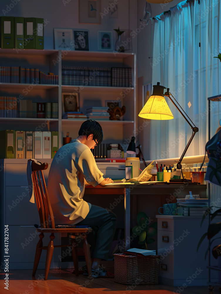 Students open the desk lamp late at night to study and review the college entrance examination struggle 3D rendering concept illustration
Students open the desk lamp late at night to study and review the college entrance examination struggle 3D rendering concept illustration
