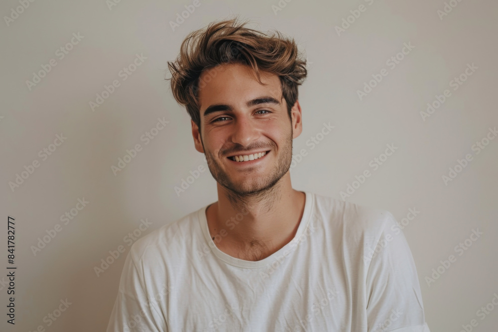 Obraz premium A close up portrait of a young man with a subtle smile