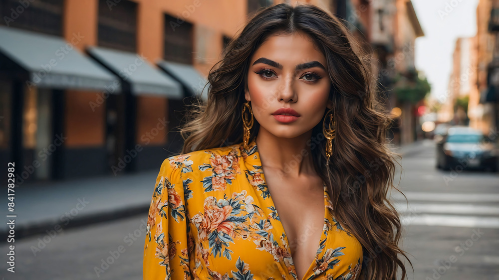 Stunning portrait of a beautiful latina female influencer and model