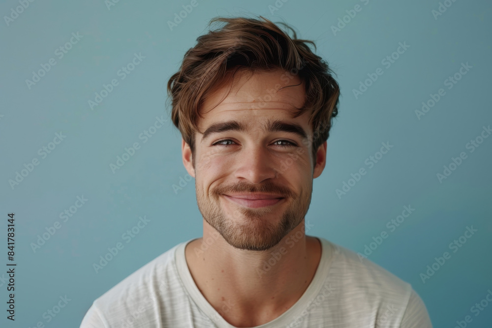 Obraz premium A close up portrait of a young man with a subtle smile