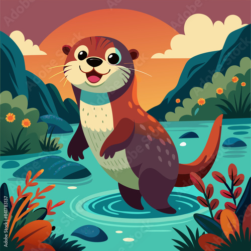 a playful otter in a river.