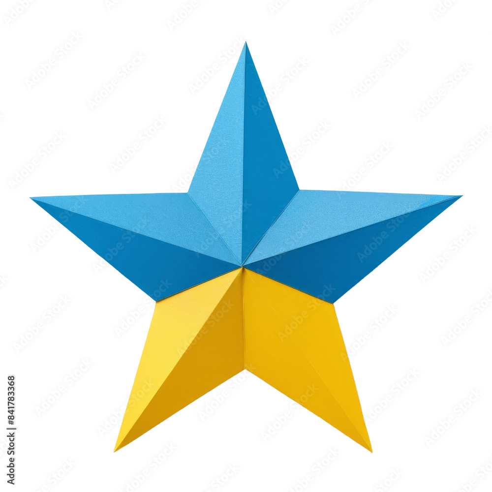 Geometric star design in blue and yellow colors. Unique 3D polygonal illustration suitable for logos, icons, and graphic designs. Geometric star design in blue and yellow colors. Unique 3D polygonal illustration suitable for logos, icons, and graphic designs.