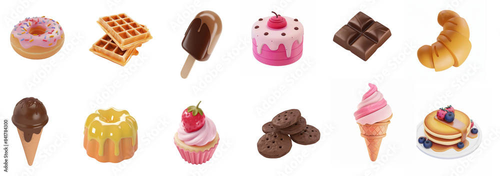 Set of 3D icons with sweets on a white background
Set of 3D icons with sweets on a white background