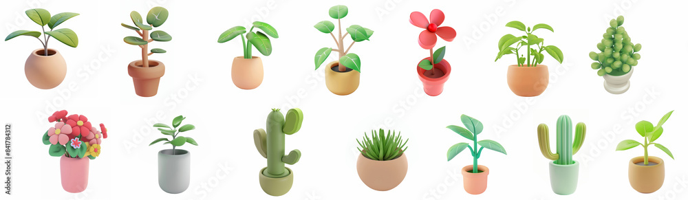 set of 3d icon plants in pots isolated on the white background
set of 3d icon plants in pots isolated on the white background