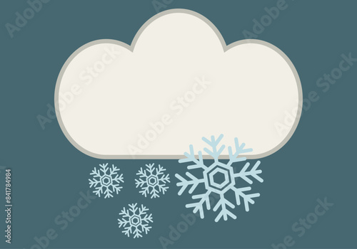 Nube con copos de nieve en fondo azul