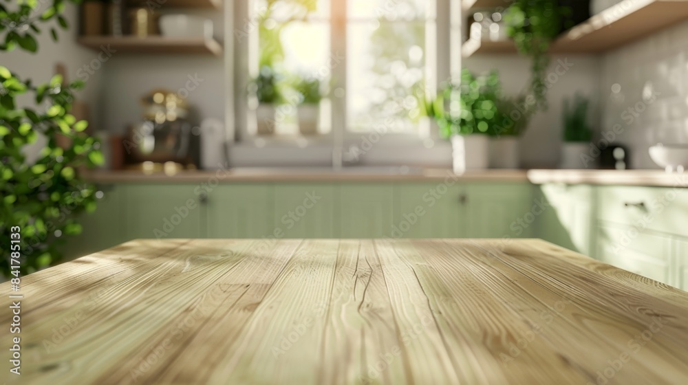 Bright and Cozy Kitchen with Wooden Table, Generative AI Bright and Cozy Kitchen with Wooden Table, Generative AI