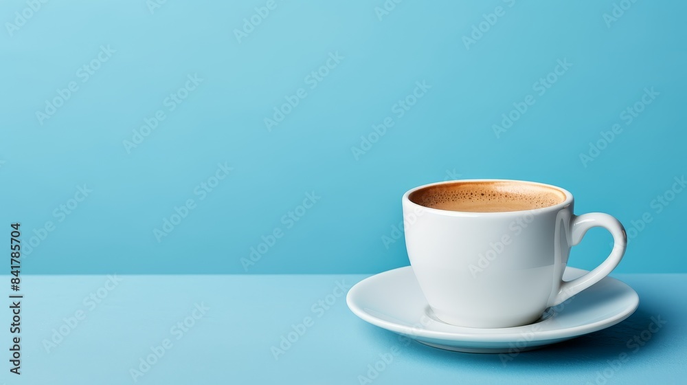 Cup of coffee on saucer isolated on blue background Cup of coffee on saucer isolated on blue background