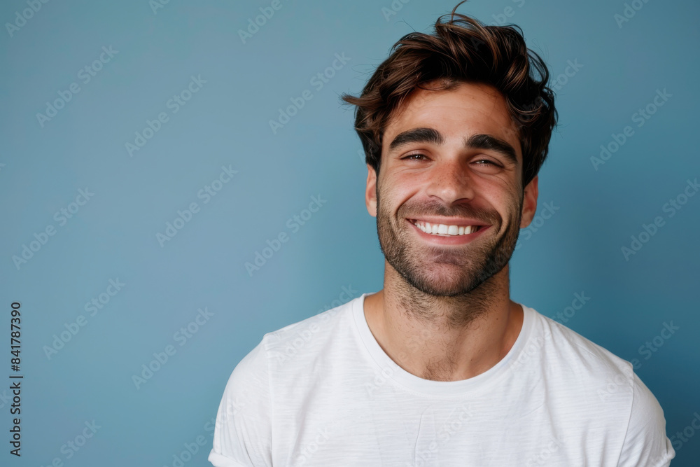 A close up portrait of a young man with a subtle smile A close up portrait of a young man with a subtle smile