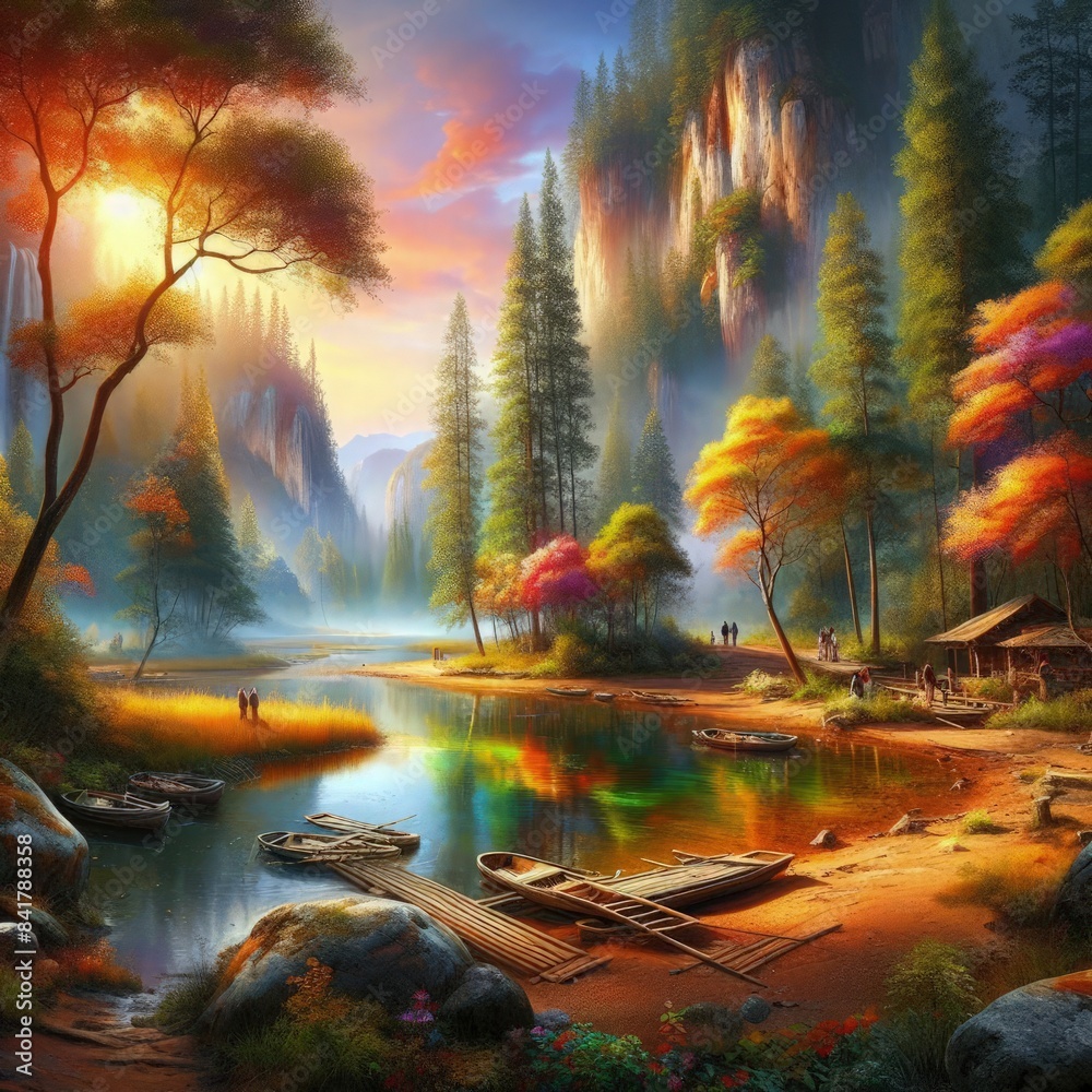 3D Cartoon Oil Painting Watercolor Dreamland Nature Landscape 3D Cartoon Oil Painting Watercolor Dreamland Nature Landscape