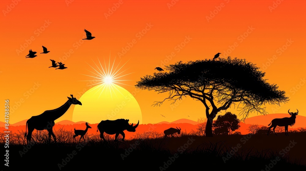 A group of animals are gathered around a tree in the wild A group of animals are gathered around a tree in the wild