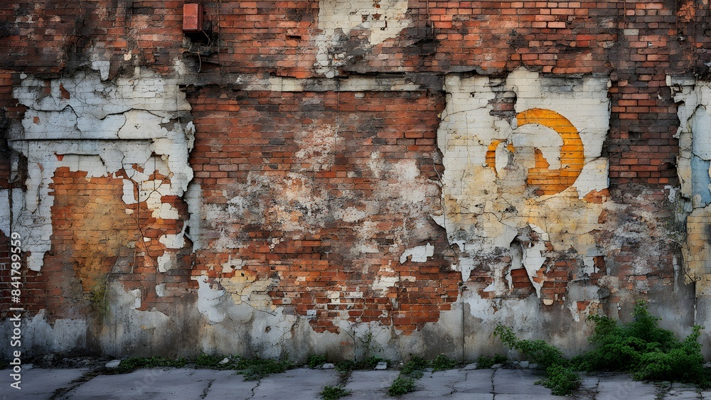 Naklejka premium A brick wall with a yellow circle on it