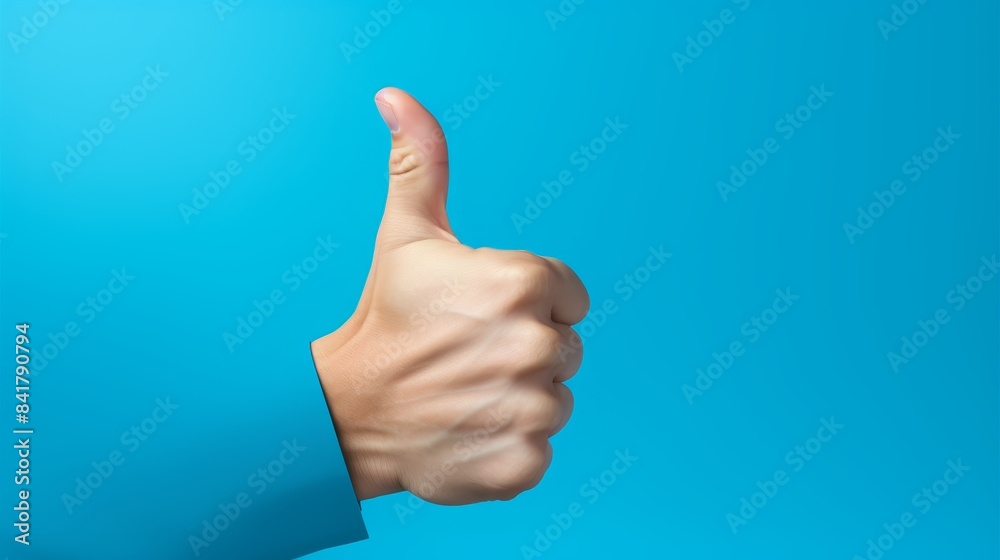 Thumb up gesture depicting positive customer feedback or positive product rating Thumb up gesture depicting positive customer feedback or positive product rating