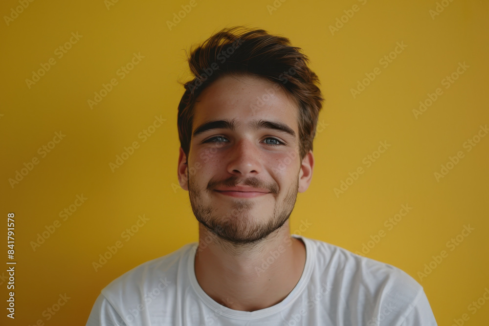 Obraz premium A close up portrait of a young man with a subtle smile