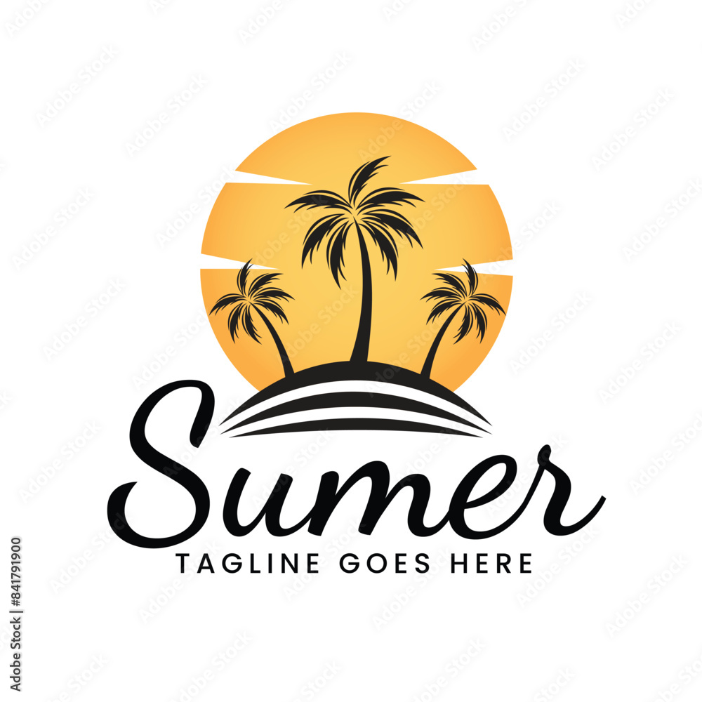 Fototapeta premium Tropical Island with three palm trees logo template design vector