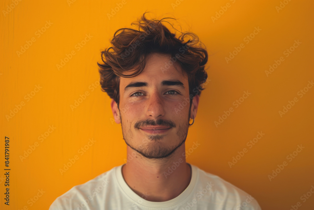 A close up portrait of a young man with a subtle smile A close up portrait of a young man with a subtle smile